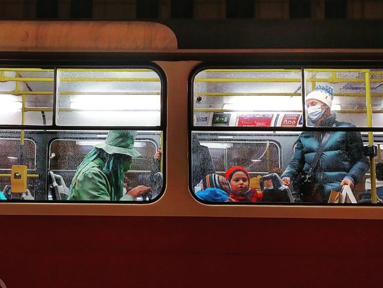 water sprite Man dressed as a sprite on a Prague tram